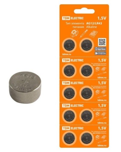 AG12/LR43 Alkaline 1,5V BP-10 TDM (SQ1702-0046). Элемент питания. TDM ЕLECTRIC в Евпатории