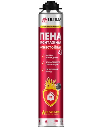 Пена огнестойкая ULTIMA PRO 65, 850 мл. Пена монтажная профессиональная. ULTIMA в Евпатории