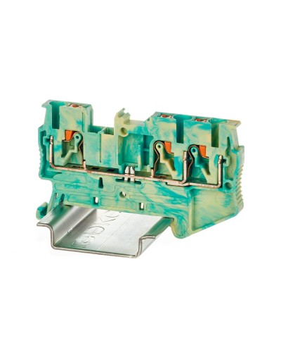 Клемма заземления, 3 точки подключения, 2.5 кв.мм (VPR-2.5-TWIN-PE-YG). Клемма заземления, зажим push-in. ДКС в Евпатории