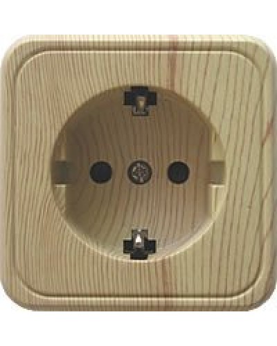 Розетка одинарная открытой установки с з/к, сосна, LK Standard (813225). Розетка с заземляющими контактами и защитными шторками. Экопласт в Евпатории