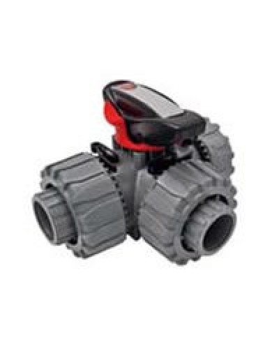 Ecoplast Кран шаровой трехходовой ПВХ D25 (уплотнение TPV, остальное EPDM) с муфтовым окончанием (49448). Кран шаровой, с муфтовым окончанием. Экопласт в Евпатории